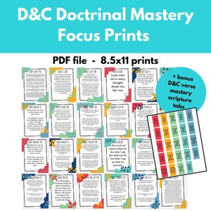 Printable 8.5x11 D&C Doctrinal Mastery Verses Focus Prints and Page Tab Markers 2025 Come Follow Me Seminary Scripture Study LDS Institute