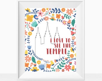 LDS imprimable J'aime voir le temple avec le temple de Salt Lake Art déco murale imprimable 8 x 10 Leçon de pièce maîtresse de la Société de Secours du temps du partage