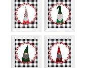 Printable Nordic Gnome Buffalo Check Plaid Wall Art Christmas Decor Posters 8x10, Nisse Holiday Print, Tomte Scandinavian Sign Download Set