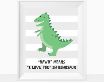 Printable "Rawr Means I Love You in Dinosaur" Quote Wall Art, Baby Boy Nursery Theme, Boys Room Decor, Dino Prints, Instant Download