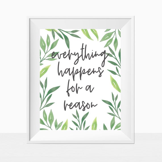 Printable Wall Art Quote "Everything Happens for a Reason" Inspirational Home Decor Instant Download Print - Modern Minimalist Farmhouse Il_570xn