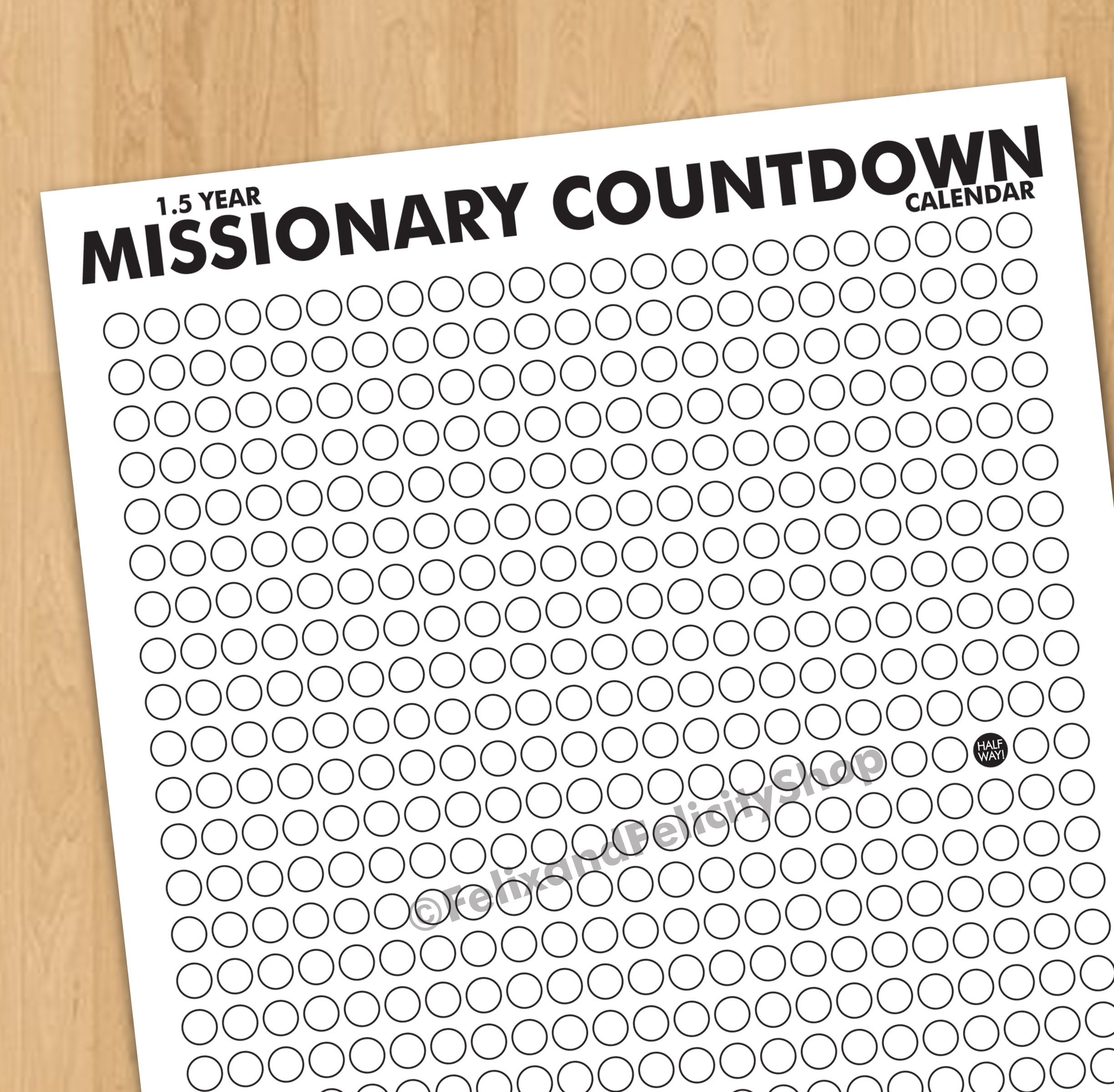 LDS Mission 18 Month Missionary Countdown Calendar Printable | Etsy