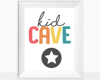 Play Room Kids Quote Wall Art Print, Colorful Bedroom Decor, Printable Quote, Superhero Kid Cave, Star, Gender Neutral, Toddler