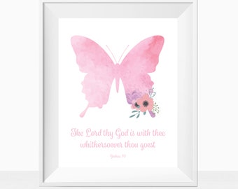 Printable Christian Baby Girl Wall Art, Bible Verse Nursery Wall Decor, Home Art Prints for Girls, Butterfly Theme Toddler Bedroom, Kids