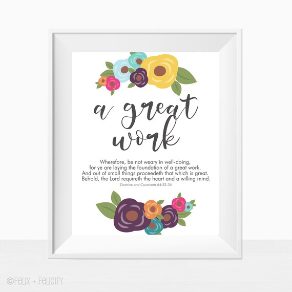 Printable 2021 Theme Poster D&C 64:33-34, LDS Youth Scripture Verse, A Great Work, Come Follow Me, Doctrine and Covenants, Wall Art Print Il_570xn