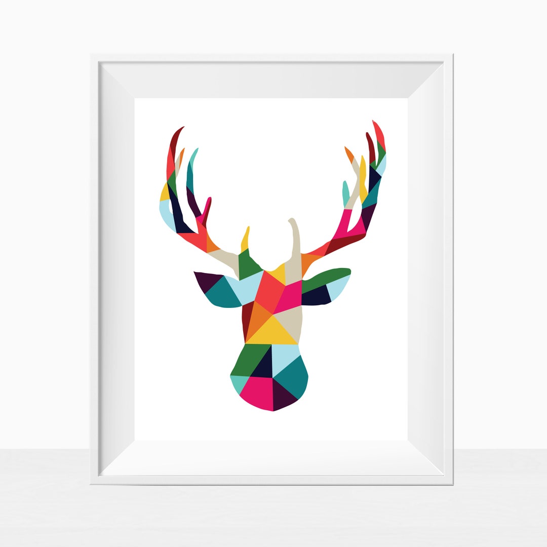 Printable Geometric Colorful Deer Silhouette - Wall Art Print - Modern ...