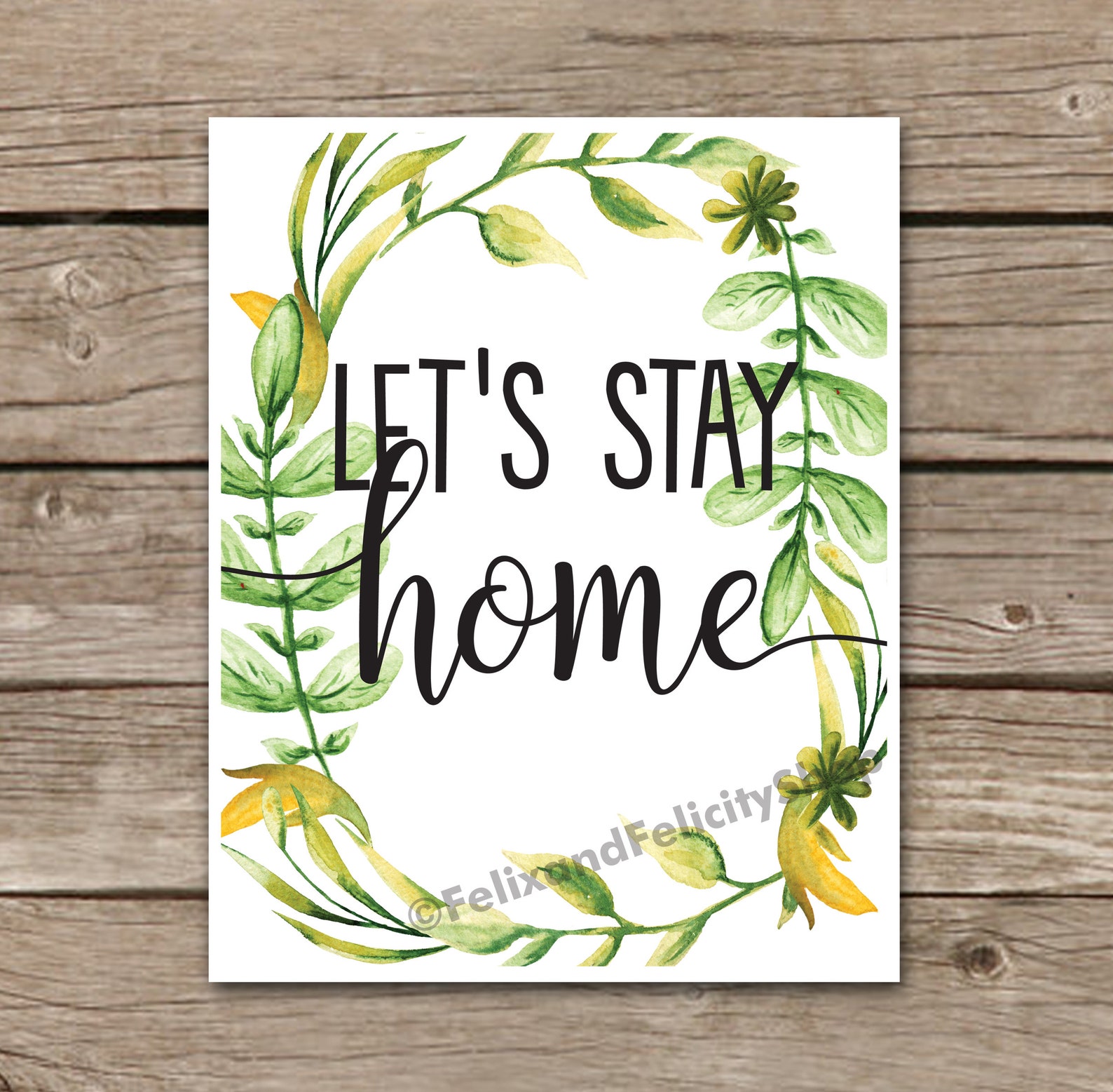 Printable Let's Stay Home Wall Art Home Decor Quote Rustic Etsy