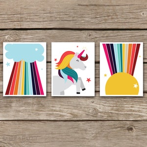 Printable Unicorn Wall Art, Girl Room Unicorns Theme Decor, Baby Girls ...