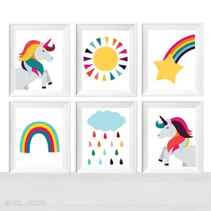 Printable Unicorn Wall Art, Girl Room Unicorns Theme Decor, Baby Girls ...