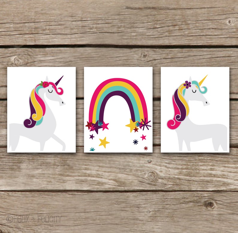 Printable Unicorn Wall Art Girl Room Unicorns Theme Decor Etsy