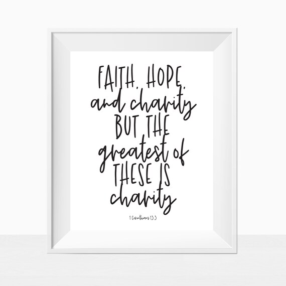 Printable Bible Verses - Faith Hope and Charity - Wall Art Print - Christian Spiritual Scripture Quote - Modern Farmhouse - Black and White Il_570xn