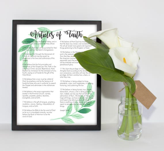 PRINTABLE The 13 Content articles of Religion Watercolor Leaf Model image about 13 Articles of Faith Printable identified as PRINTABLE The 13 Information of Religion Watercolor Leaf Edition