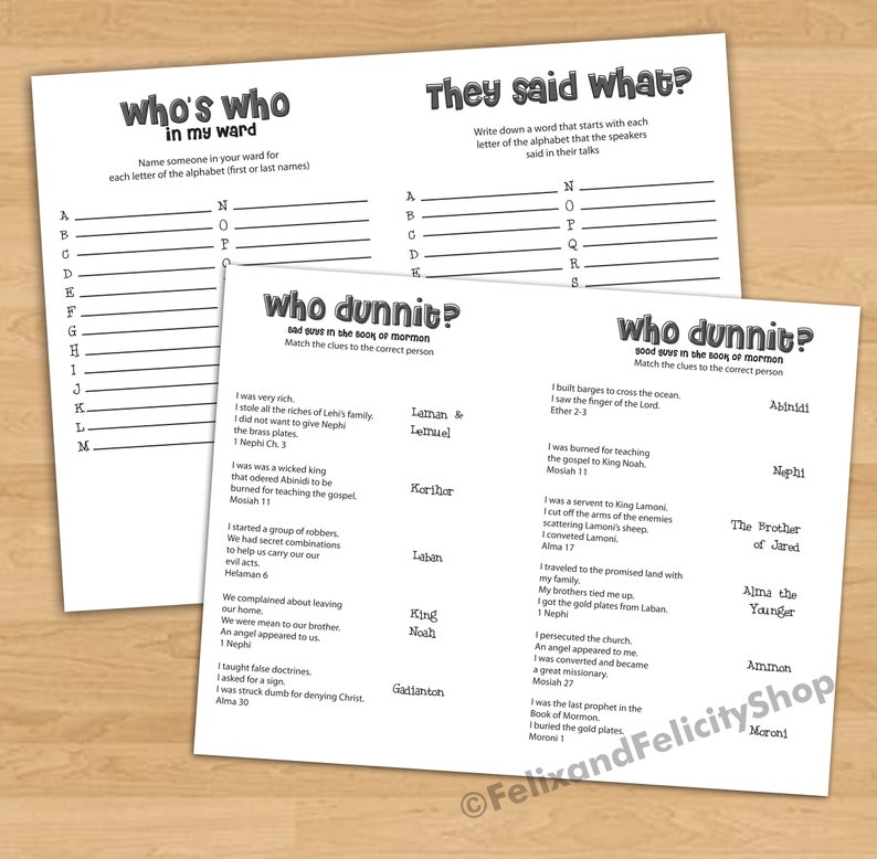 PRINTABLE LDS Sacrament Meeting Games for Kids Mormon Church | Etsy