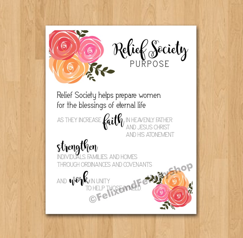 Printable LDS Relief Society Relief Society Purpose | Etsy