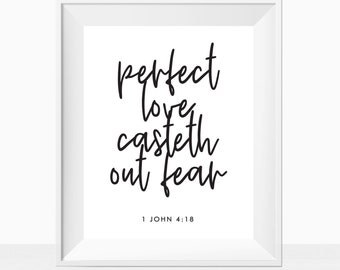 Printable Bible Verses - Perfect Love Casteth Out Fear - Wall Art Print - Christian Scripture Quote - Rustic Farmhouse Style DIY Home Decor