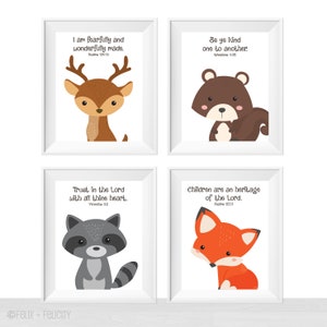 Printable Bible Verse Woodland Animal Nursery Wall Art, Christian ...