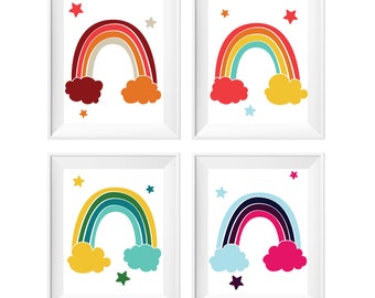 Printable Wall Art For Toddler Baby Nursery, Set of 4 Rainbows With Clouds, Minimalist Gender Neutral Rainbow Baby, Playroom Bedroom Decor