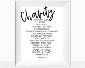 Printable Bible Verses - Charity Attributes - Wall Art Print - Christian KJV Scripture Quote - Spirituality Instant Download - Living Room