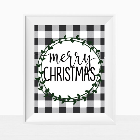 PRINTABLE Buffalo Check Plaid Merry Christmas Holiday Home Decor Pattern Quote Wall Art Print Modern Farmhouse Style Minimalist Apartment Il_570xn