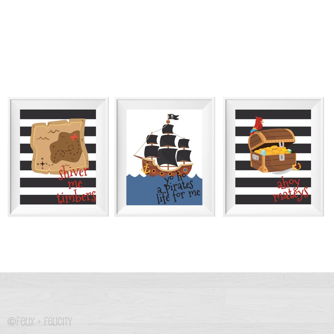 Printable Pirate Prints Trio 8x10, Map, Pirates Ship, Treasure Chest ...