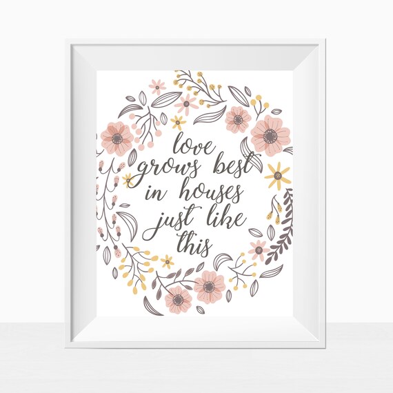 Printable Wall Art, Inspirational Print, Printable Wall Decor, Home Decor Prints, Quote, Love Grows Best In Houses Just Like This, Pink Il_570xn