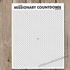 LDS Mission Printable 2 year Missionary Countdown Calendar With Marked Halfway Point, Missionary Mom, Missionary Gift, Mormon Mission image 3