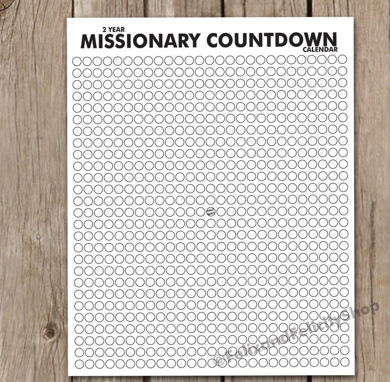 LDS Mission Printable 2 year Missionary Countdown Calendar With Marked Halfway Point, Missionary Mom, Missionary Gift, Mormon Mission image 3