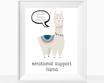 Printable Wall Art Emotional Support Llama, Support Animal Anxiety Depression Gift, Office Cubicle Decor, Children's Mental Health Print