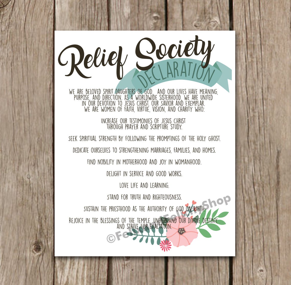 Printable LDS Relief Society Declaration Printable 11x14 8x10 Etsy
