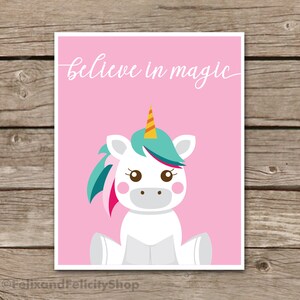 Printable Unicorn Wall Art, Girl Room Unicorns Theme Decor, Baby Girls ...