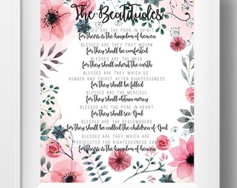 Printable The Beatitudes Bible pdf file instant download Sermon on the Mount Print, bible verse art, quote prints, home decor printables