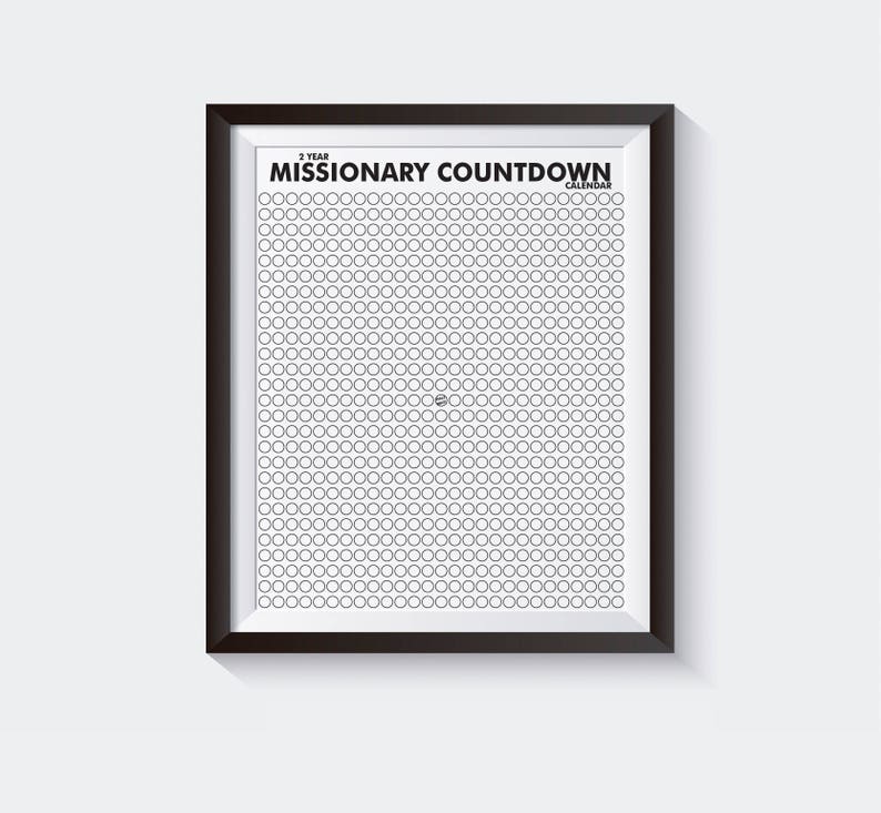 LDS Mission Printable 2 year Missionary Countdown Calendar With Marked Halfway Point, Missionary Mom, Missionary Gift, Mormon Mission image 2