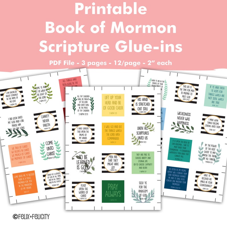 Printable Book of Mormon Scripture Glue-ins 2024 Come Follow Me Study The Church of Jesus Christ of Latter Day Saints LDS Scriptures PDF image 1