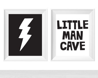 Printable Wall Art Quote, Little Man Cave, Superhero Toddler Baby Boy Hero Nursery, Lightning Bolt Boys Bedroom Wall Art Decor Print, Hero