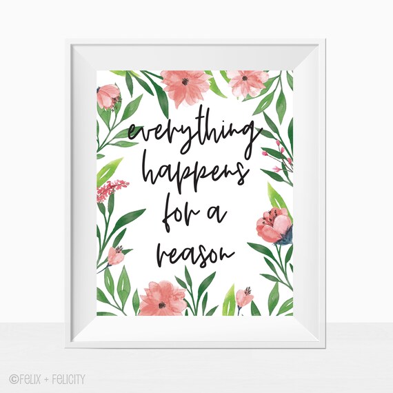 Printable Wall Art Quote "Everything Happens for a Reason" Inspirational Home Decor Instant Download Print - Modern Minimalist Farmhouse Il_570xn