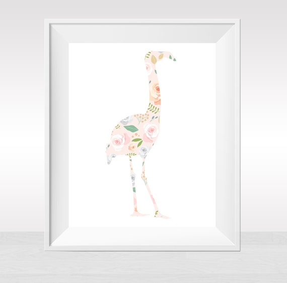 Printable Flower Flamingo Baby Girl Nursery Print 8x10 Boho Rustic Floral Rose Farmhouse Instant Download Wall Art Room Decor Modern Pink Il_570xn