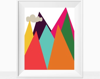 Printable Wall Art - Colorful Mountains - Adventure Theme Home Decor - Modern Playroom Instant Download - Rainbow Pattern Print - Nursery