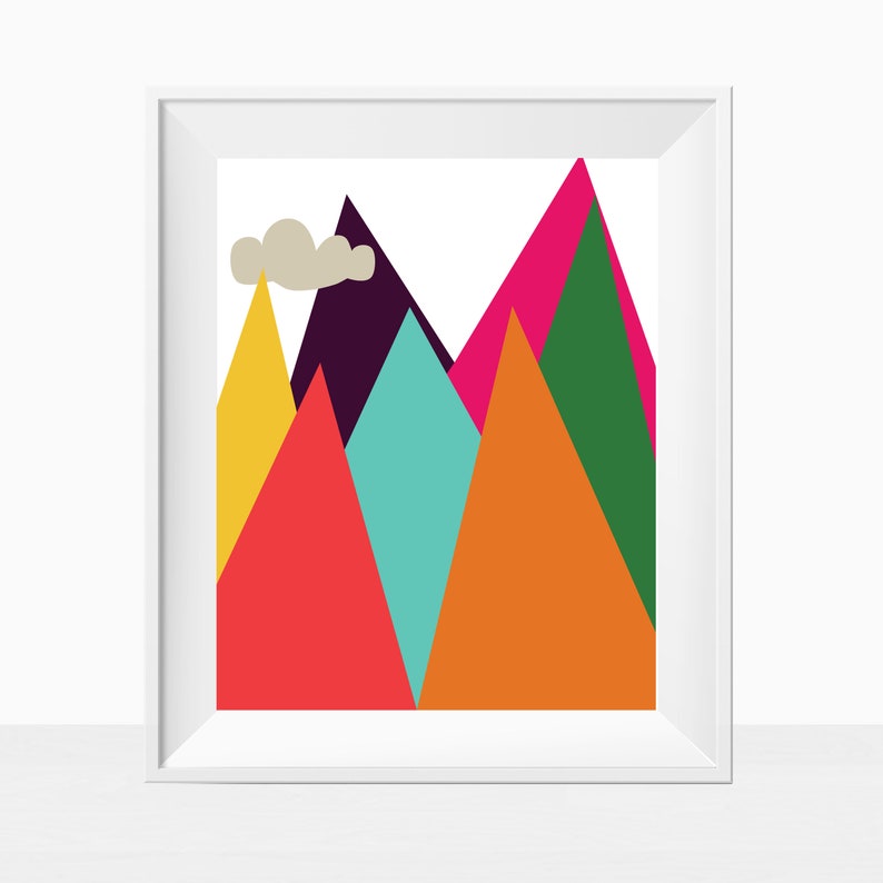 Printable Wall Art Colorful Mountains Adventure Theme Home Decor Modern Playroom Instant Download Rainbow Pattern Print Nursery image 1