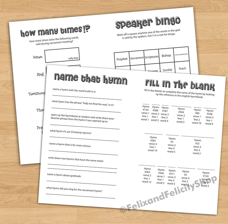 PRINTABLE LDS Sacrament Meeting Games for Kids Mormon Church | Etsy