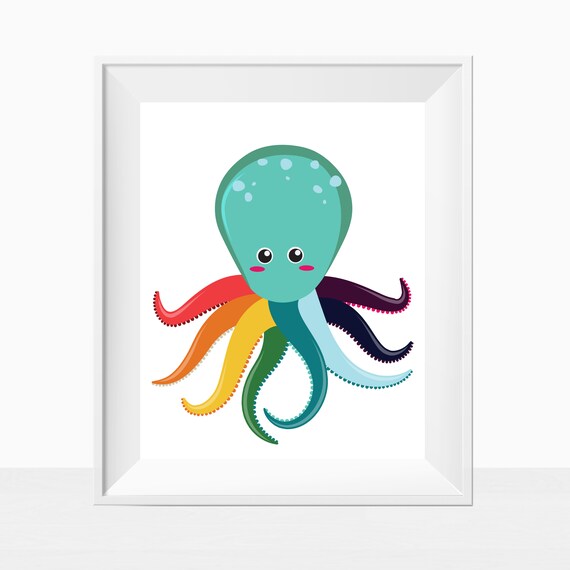 Printable Rainbow Octopus Wall Art Colorful Kids Play Room Print