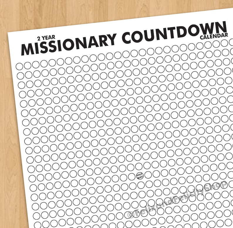 LDS Mission Printable 2 year Missionary Countdown Calendar With Marked Halfway Point, Missionary Mom, Missionary Gift, Mormon Mission image 1