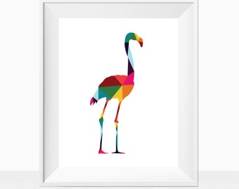 Printable Geometric Flamingo - Animal Nursery Wall Art - Colorful Home Office Decor - Craft Room Print - Instant Download - Rainbow Sign