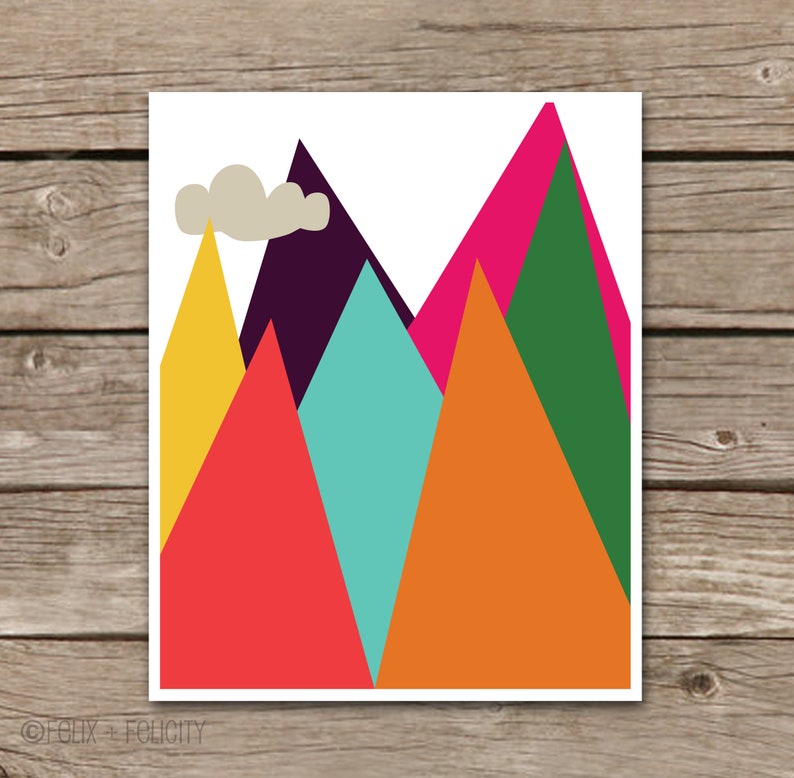 Printable Wall Art Colorful Mountains Adventure Theme Home Decor Modern Playroom Instant Download Rainbow Pattern Print Nursery image 2