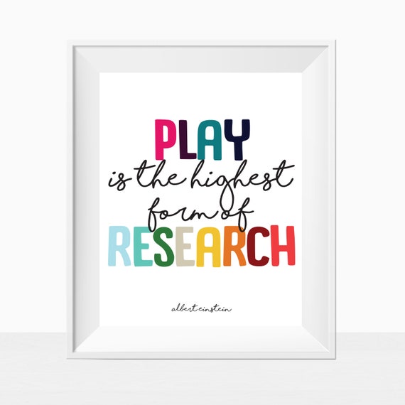 Printable Kid's Room Quote - Play is the Highest Form of Research - Rainbow Wall Art - Colorful Home Decor - Boy or Girl Print - Classroom by Studio de L'amour | Catch My Party