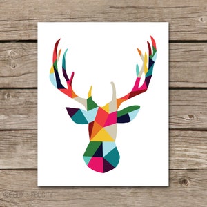 Printable Geometric Colorful Deer Silhouette - Wall Art Print - Modern ...
