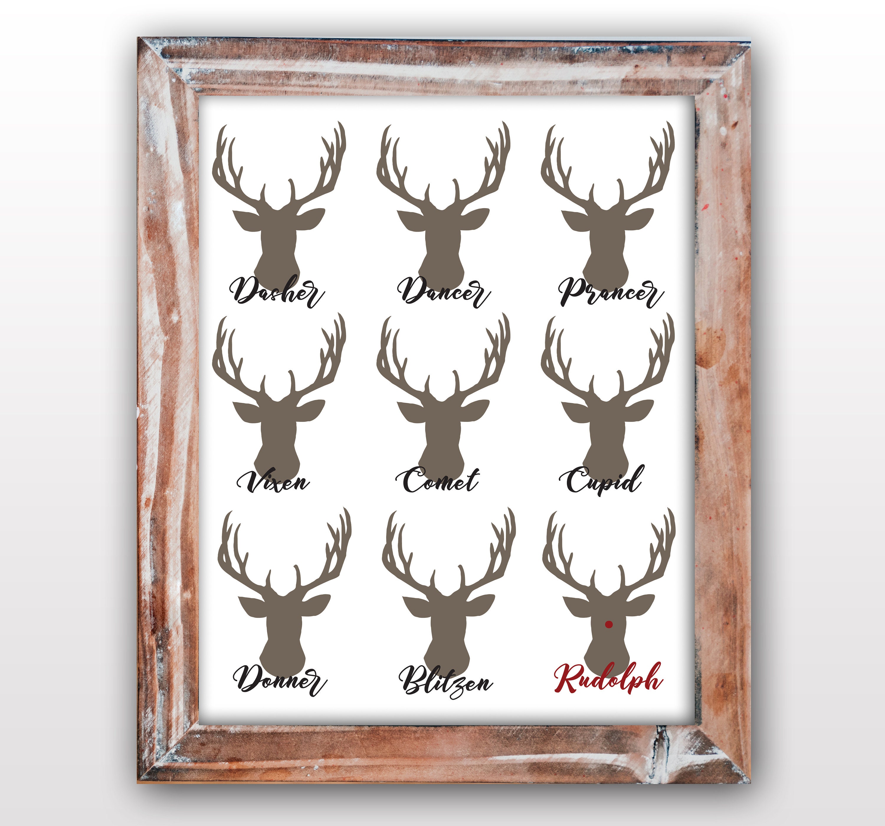 Rudolph Names Printable Santa's Reindeer Names Rudolph Rustic Farmhouse - Etsy