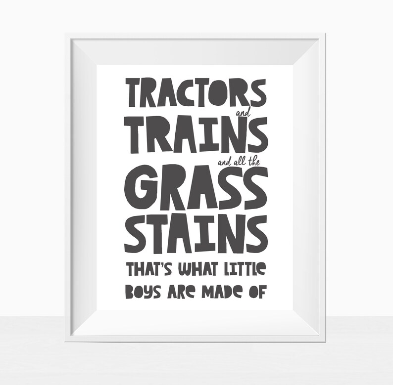 PRINTABLE Tractors Trains and Grass Stains Rhyme Boy Room Etsy