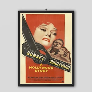 Sunset Blvd 1950 Filmplakat. Billy Wilder Film. William Holden, Gloria Swanson, Erich von Strohheim. Filmplakat, Vintage Plakat.