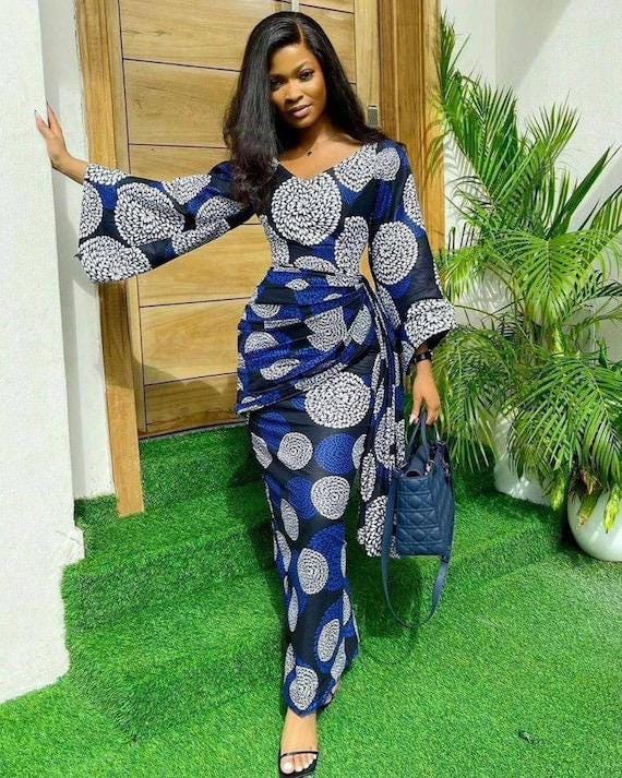Beautiful lace / Ankara dress, formal dress, second outfit, traditional  Womens clothing prom,