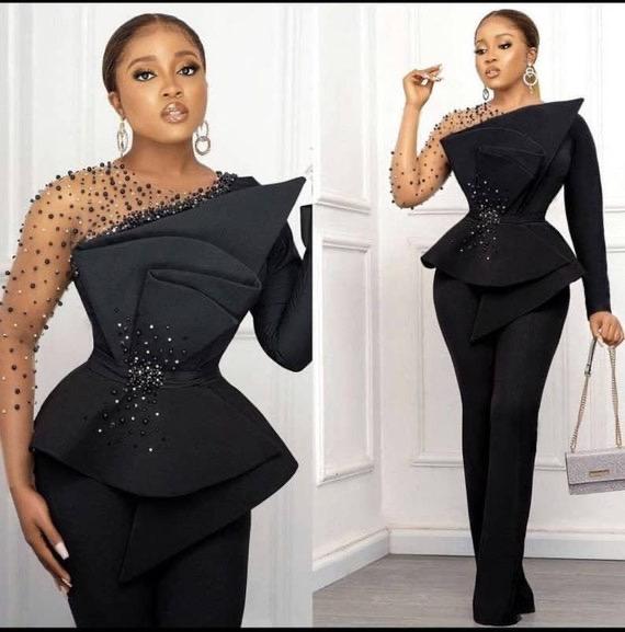 Black Civil jumpsuit, court wedding beaded jumpsuit, second outfit Women’s outfit, prom